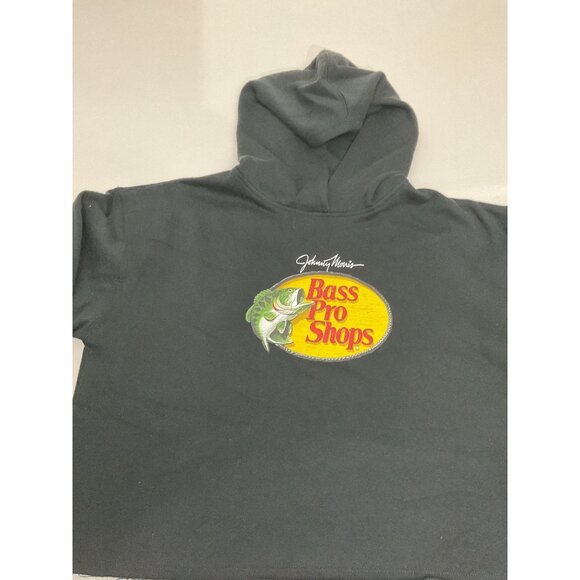 Bass Pro Shops Black Cropped Hoodie S/P With Yellow & Red Logo Graphic - Picture 4 of 8